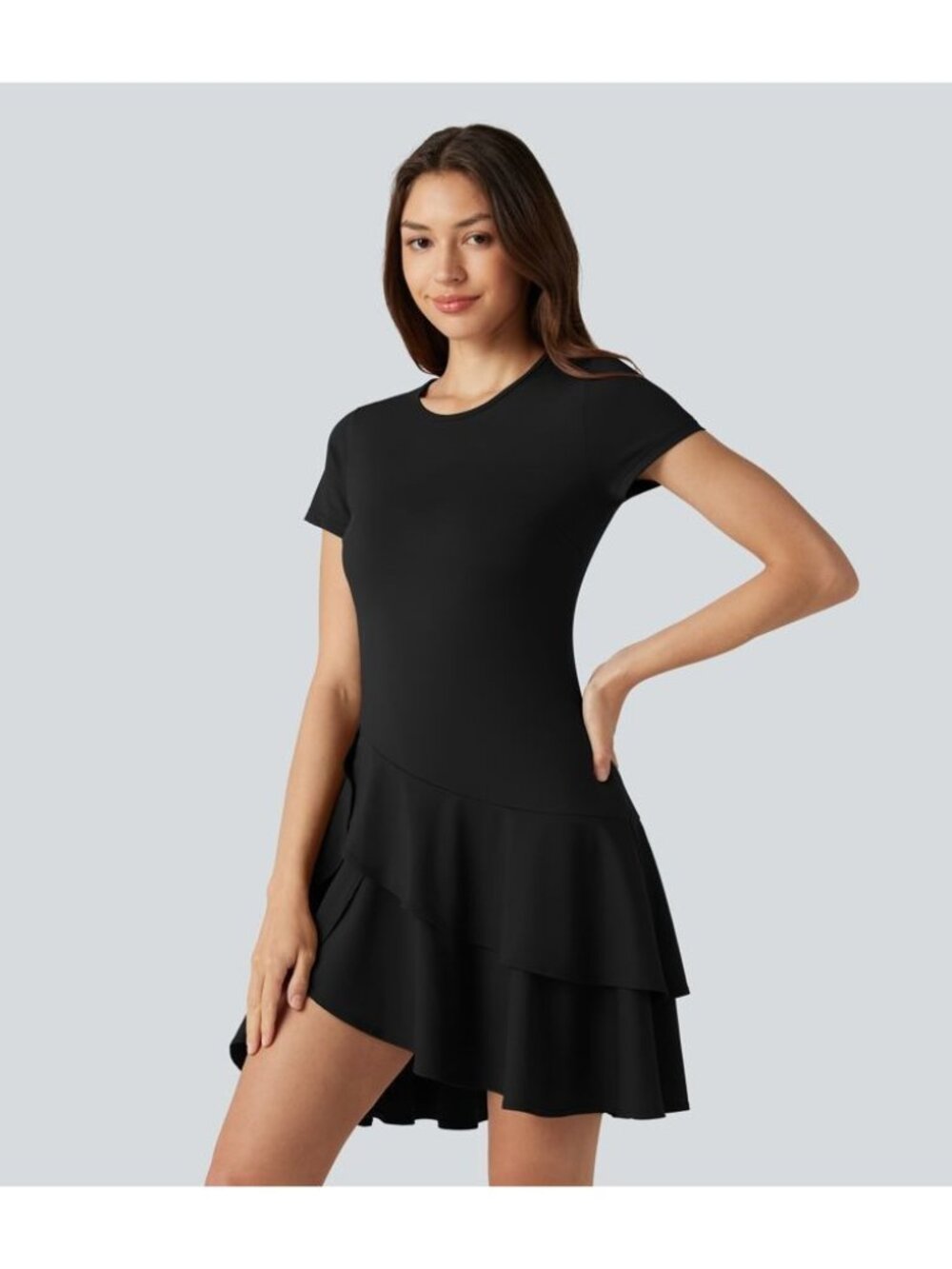 HALARA Black SoftlyZero™ Airy Tiered Ruffle Dress Size Medium NEW NWT
